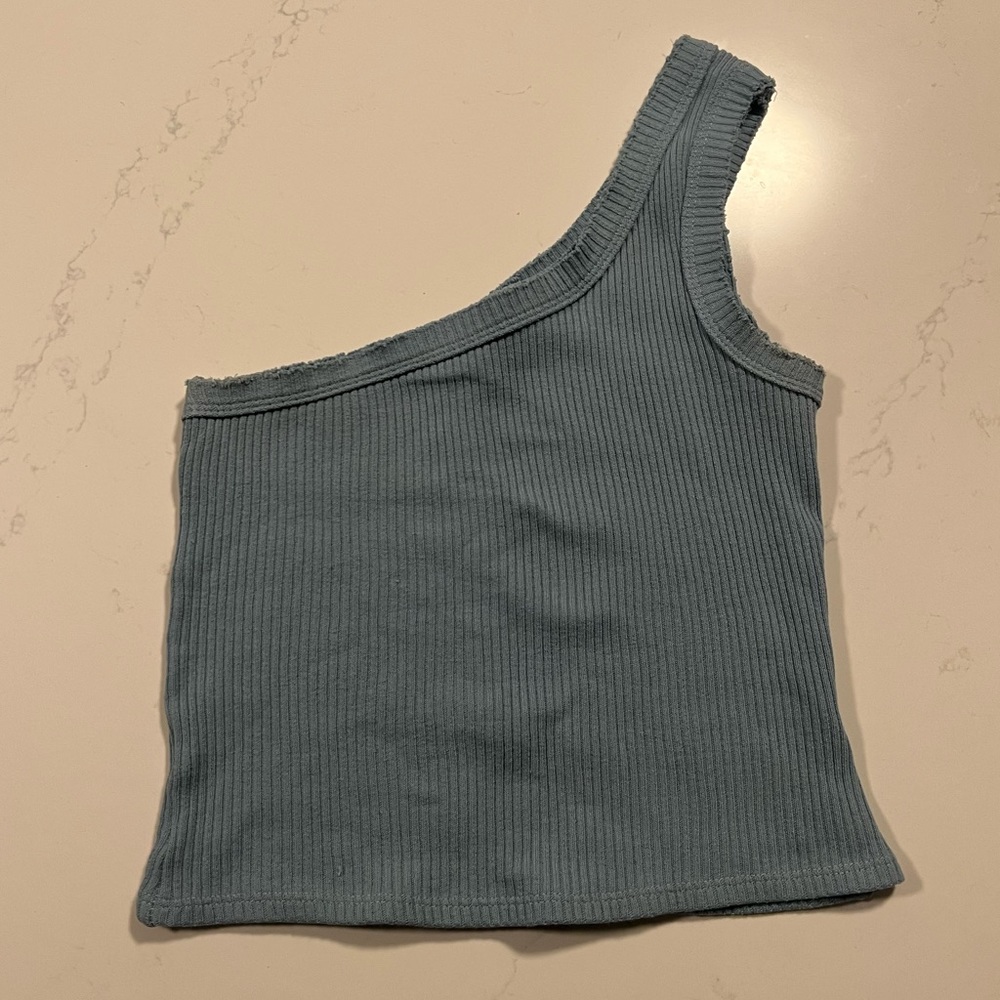 Blue One Shoulder Cropped Tank